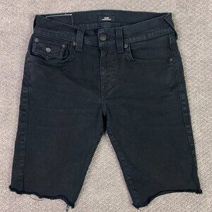 True Religion Ricky Relaxed Straight Jean Shorts Men's 32 Black Flap Raw Hem